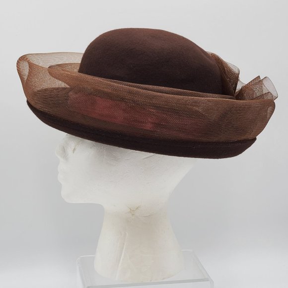 Chocolate Brown Wool Hat with Tulle Trim main image 11
